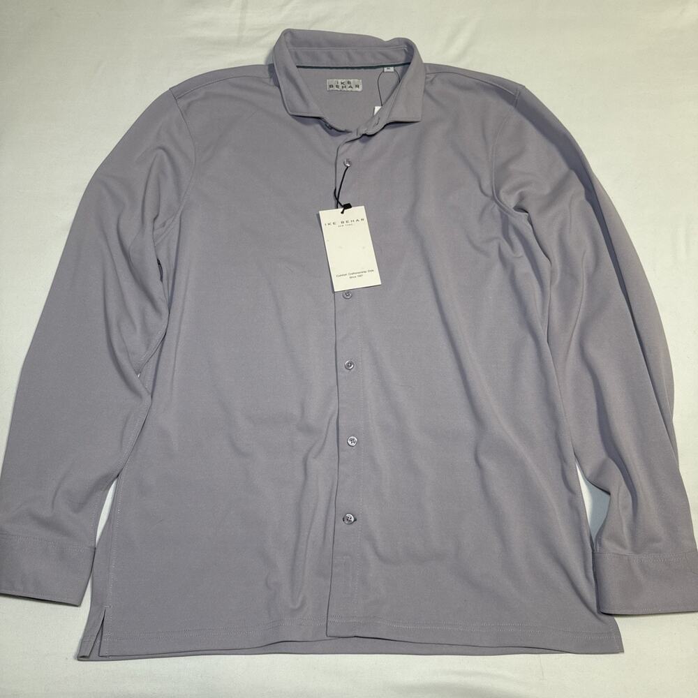 Ike Behar Mens Cool Knit Pique Shirt Size XL Lavender Button Up Long Sleeve NWT